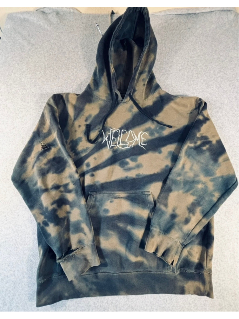 Welcome Skateboards Inkblot Tie Dye Hoodie Men’s Large Distressed Embroidered